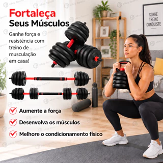 Kit Dumbbell Halter 20/10kg Ajustável Academia Musculação Para Braço Costa Peitoral Treino exercicio