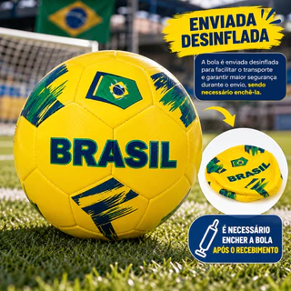Bola de Futebol Brasil Nº 5 Amarela Costurada Treino Campo Quadra Recreação Infantil e Adulto