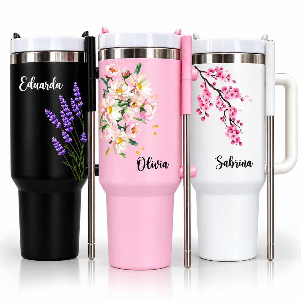 Copo Garrafa Térmico Inox 1.2L Personalizado Aesthetic Floral Feminina ...
