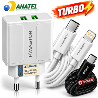 Carregador Turbo + Cabo Tipo C | iPhone | Cabo Premium | Escolha Seu Kit