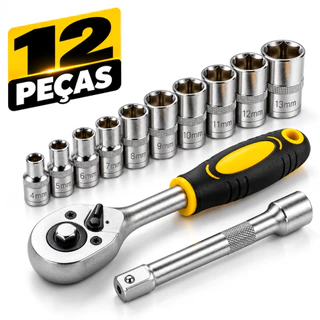 Kit Chave Catraca 1/4 12 Peças Soquetes 4 a 13mm