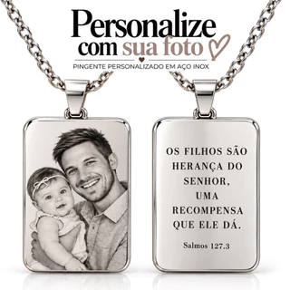 Colar Personalizado com Foto e Frase | Pingente em Aço Inox Gravado a Laser Pais Casal Namorados Amigos Filhos Avos