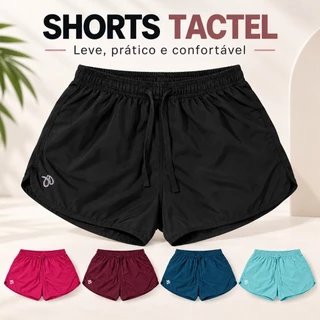 Kit Shorts Tactel Feminino Com Elástico e Cordão Cós Alto P Ao GG
