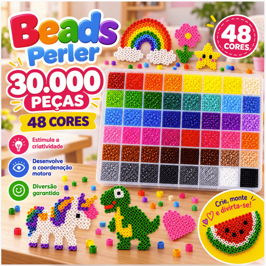 Kit Hama Beads 24/48 Cores Com Ferramentas DIY Pixel Art Perler 16000 ...