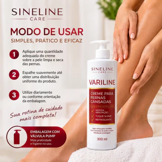 Creme Hidratante para Pernas Cansadas 300ml Toque Suave Rápida Absorção Variline Sineline Care