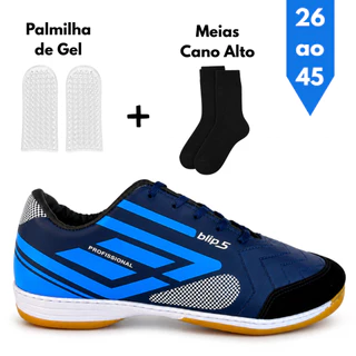 Chuteira Futsal Salão Adulto Infantil Costurada Com Palmilha de Gel e Par de Meias Resistente Envio Rápido