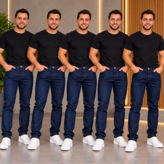 Kit Com 5 Calças Jeans Masculina Original Elastano Lycra Trabalho/Passeio Barata Promocional