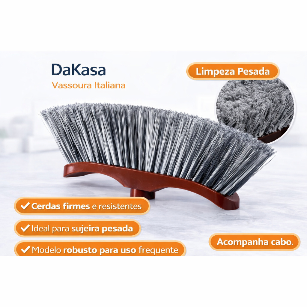 Vassoura Italiana com Cabo Reforçado 1,20m | Multiuso para Porcelanato ...