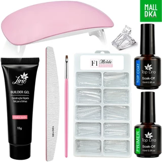 Kit Polygel Alongamento De Unha + Molde F1 + Lixa + Top Coat + Primer + Cabine Sun Mini Poligel Alongamento Unhas em Oferta na Shopee