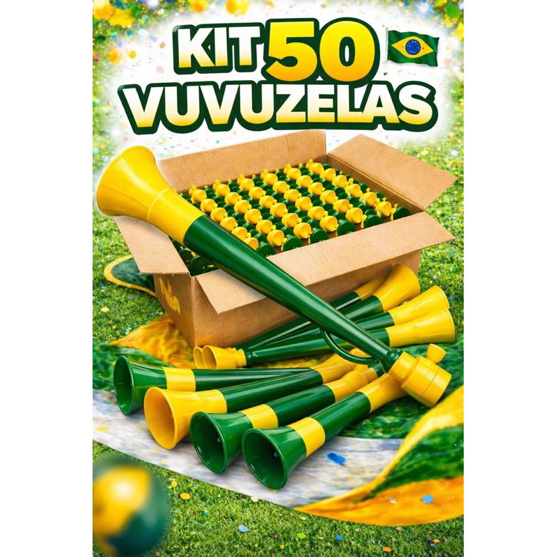 Vuvuzelas kit com 50 unidades Verde e Amarela 40cm Buzina Torcida Copa Brasil Festa Carnaval Atacado em Oferta na Shopee