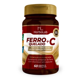 FERRO QUELADO COM VITAMINA C - 60 CÁPSULAS - SUPER CONCENTRADO