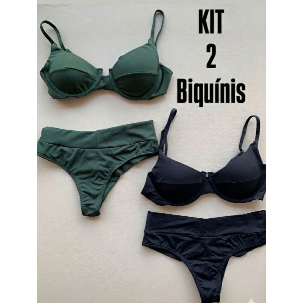 Kit 2 Biquíni Feminino Retro Meia Taça c/Aro Calcinha Fio Duplo com bojo removível Praia Verão2024