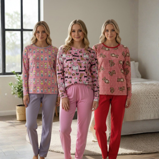 Kit Pijama Juvenil Inverno | Roupa Dormir Comprida Menina  | Pijama Infantil Feminino Tamanho 2 ao 16 anos em Oferta na Shopee