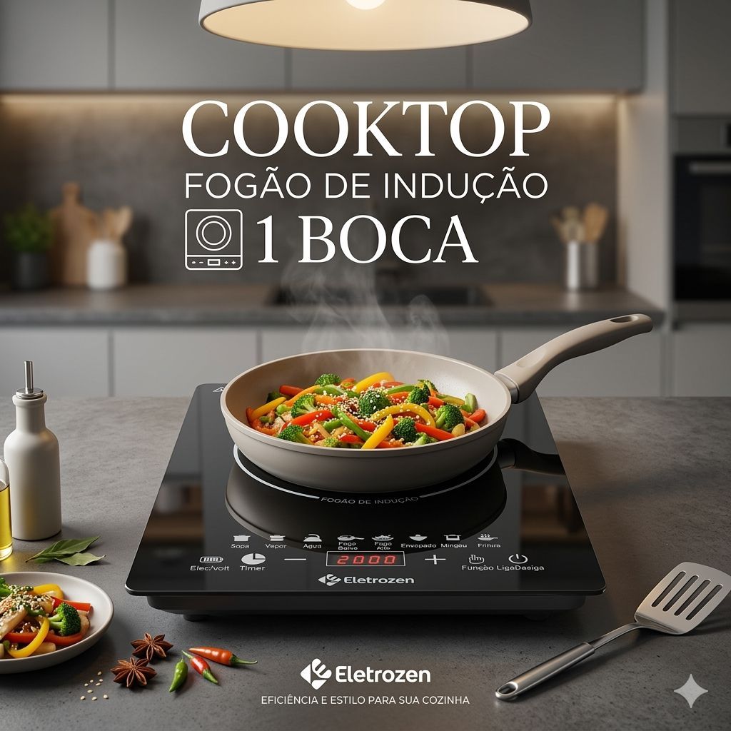 Cooktop de Indução Portátil 1 Boca 2000W Painel Touch Vidro Temperado ...