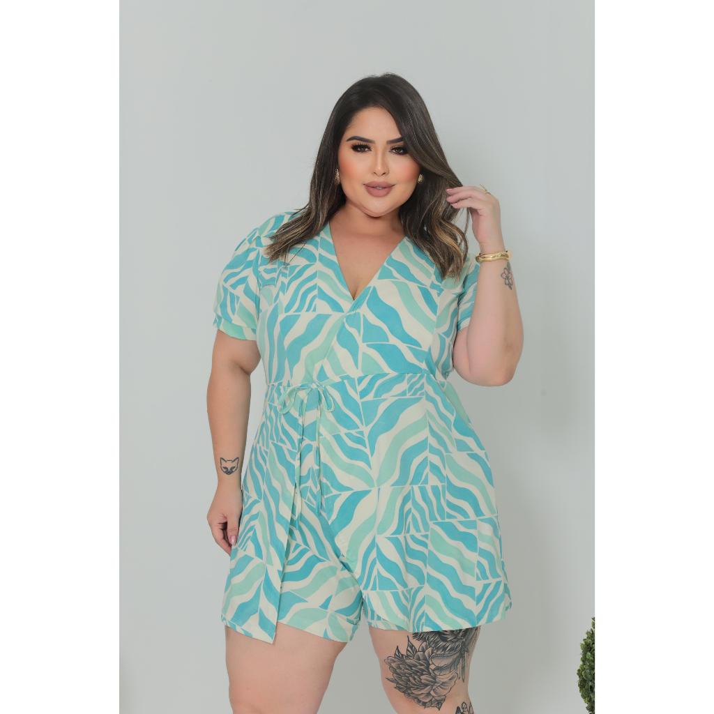 Macaquinho vestido feminino Plus Size shorts saia soltinho elegante ...