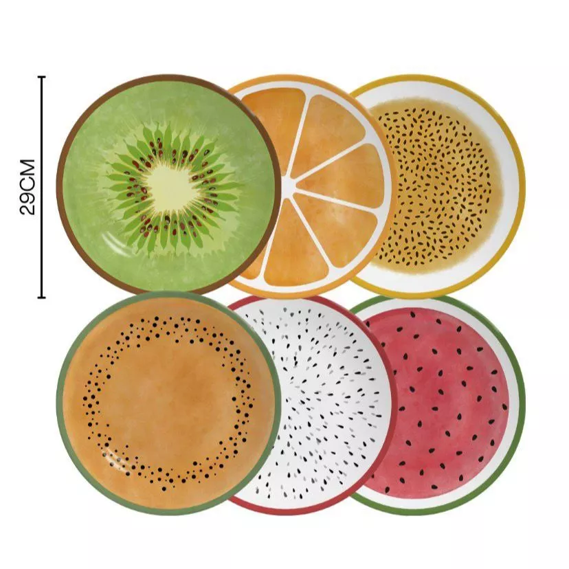 Kit com 6 Pratos Rasos Salada de Frutas 29 cm | Frutas Coloridas