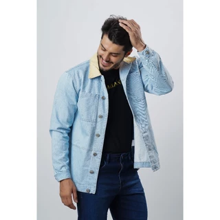 Jaqueta Masculina Jeans claro C/ Sarja na gola Linha Premium