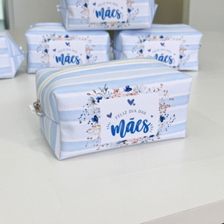 KIT 15 ou 60 Necessaire Personalizada Box G Lembrancinha Dia das Mães com nome ou Logo-Listrado Azul em Oferta na Shopee