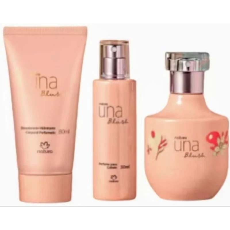 kit una blush natura: deo parfum 75ml +perf de cabelo + hidratante