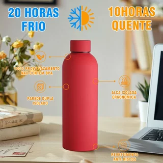 Garrafa de água de 500ml, copo térmico de aço inoxidável, design de boca estreita, simples