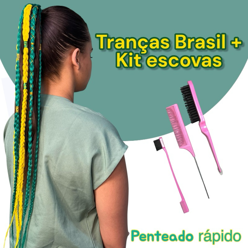 Xuxinha com Trança Brasil - Aplique de Cabelo Verde e Amarelo Copa do Mundo Torcida Estilo Rabo de Cavalo em Oferta na Shopee
