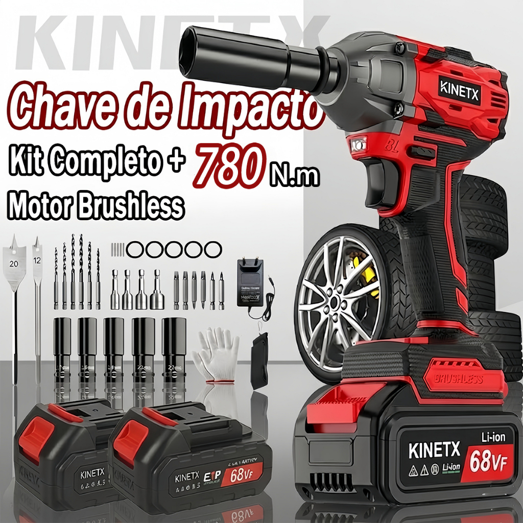 Chave De Impacto Parafusadeira Brushless KINETX 780Nm 68V 2