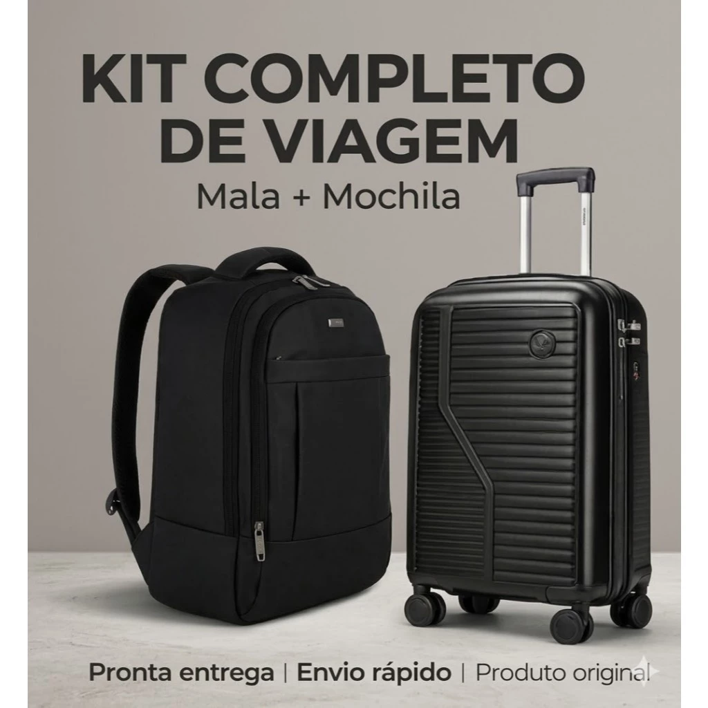 Kit 2 Malas de Viagem – 10 e 23 Kg, Padrão ANAC, Cadeado com Senha, Apoio Lateral e Rodas 360° -Emborrachadas