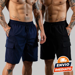 kit 2 Bermuda Cargo Tactel Plus size Masculina P ao G3 com 5 Bolsos Confortável e Estilosa Stretwear
