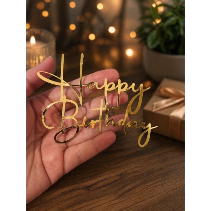 Topper / Topo de bolo Kit com 10 Happy Birthday Dourado ,Pra