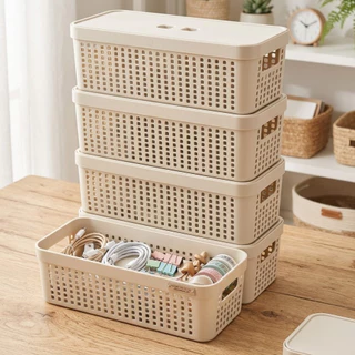 Kit 5 Caixas Organizadoras com Tampa 3,6 Litros Cesto Grande em Plástico Resistente