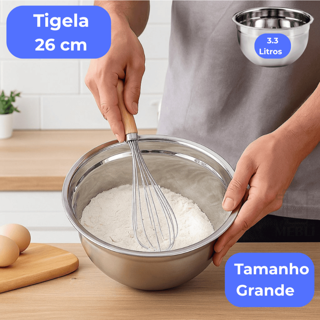 Tigela Bowl Multiuso Inox Grande 26 cm Profissional Resisten