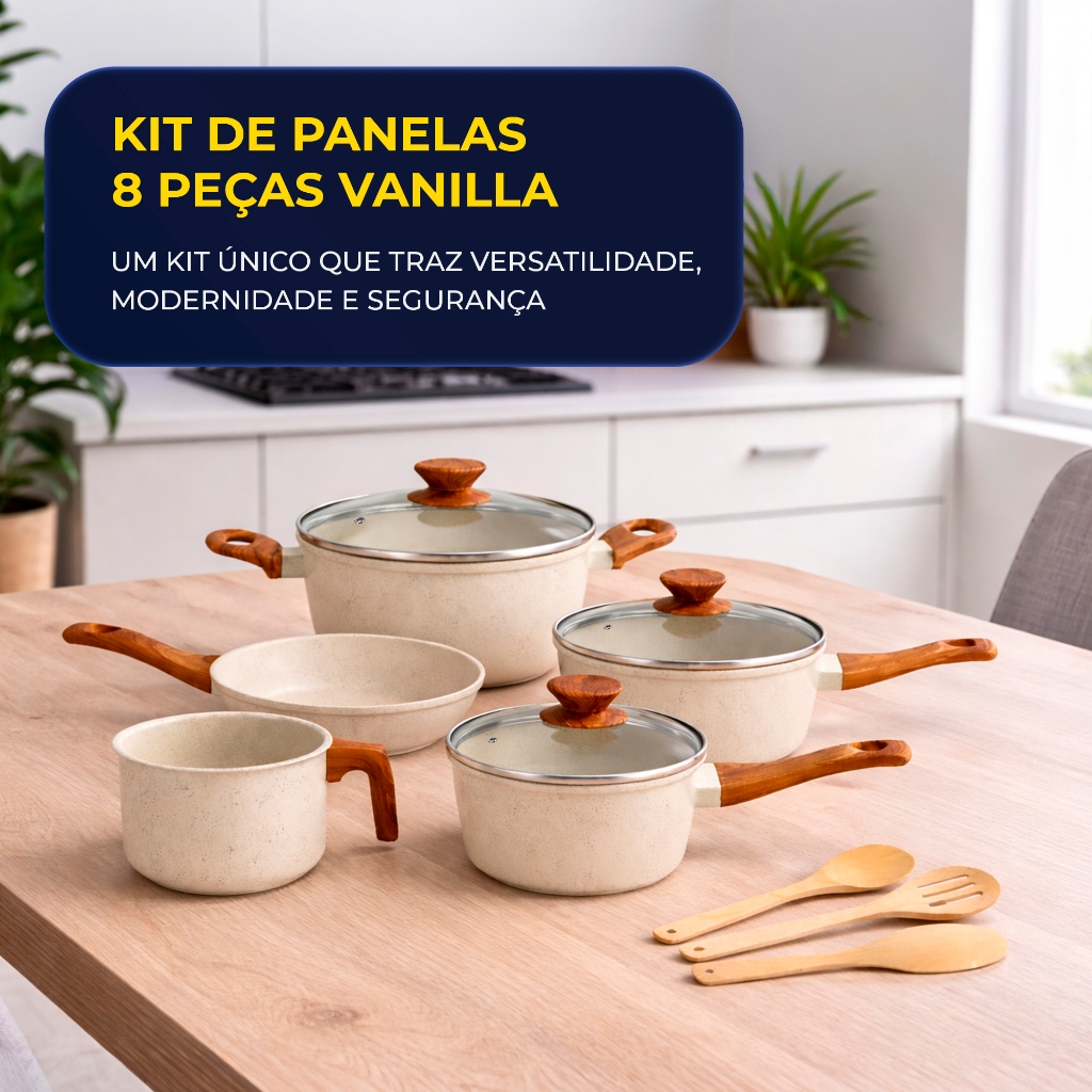 Jogo de Panelas 8 Peças Antiaderente Cerâmico Tripla Camada Tampa