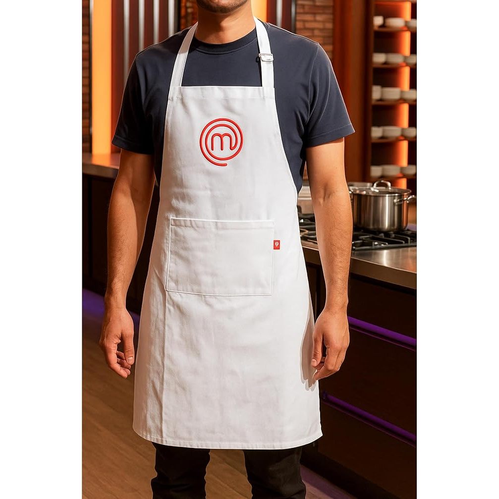 Avental MasterChef Branco Oficial com Bolso e Bordado Alça A