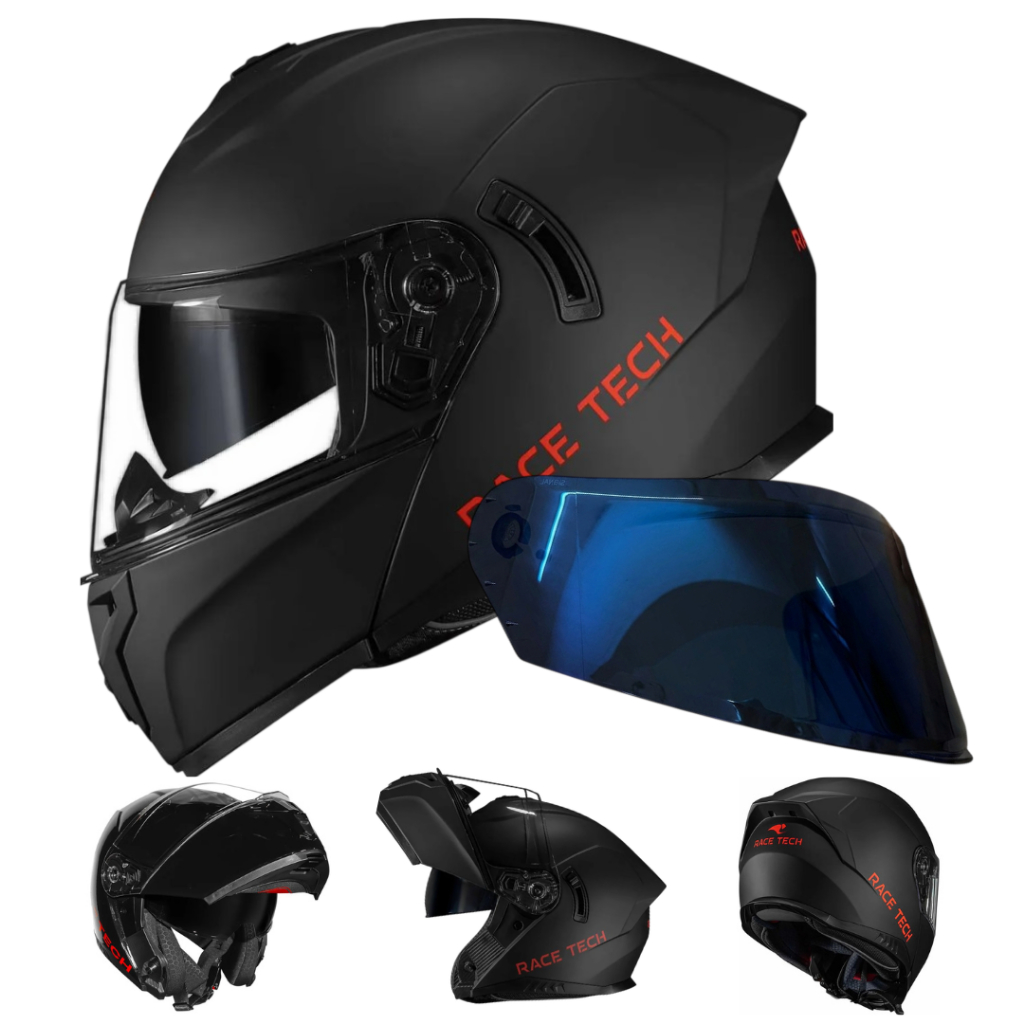 CAPACETE RACE TECH ARTICULADO COM VISEIRA INTERNA SIGNAL PRETO FOSCO ...