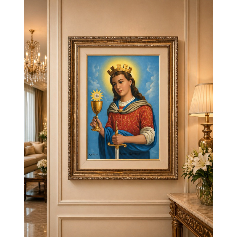 Quadro Santa Bárbara – Quadro Resinado– 50x40 – Moldura Dourada
