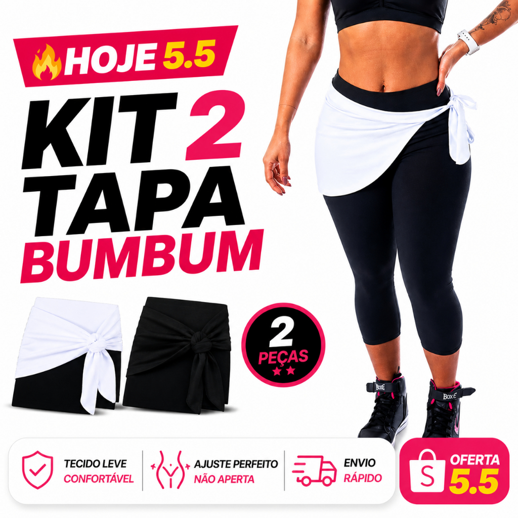 Kit 2 Tapa Bumbum Estilo Saia Fitness Roupas de Academia Feminina