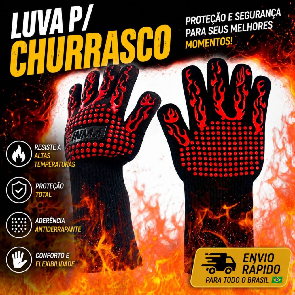 Conjunto 1 Ou 2 Luvas Térmicas P/ Churrasco Proteção Em Forn