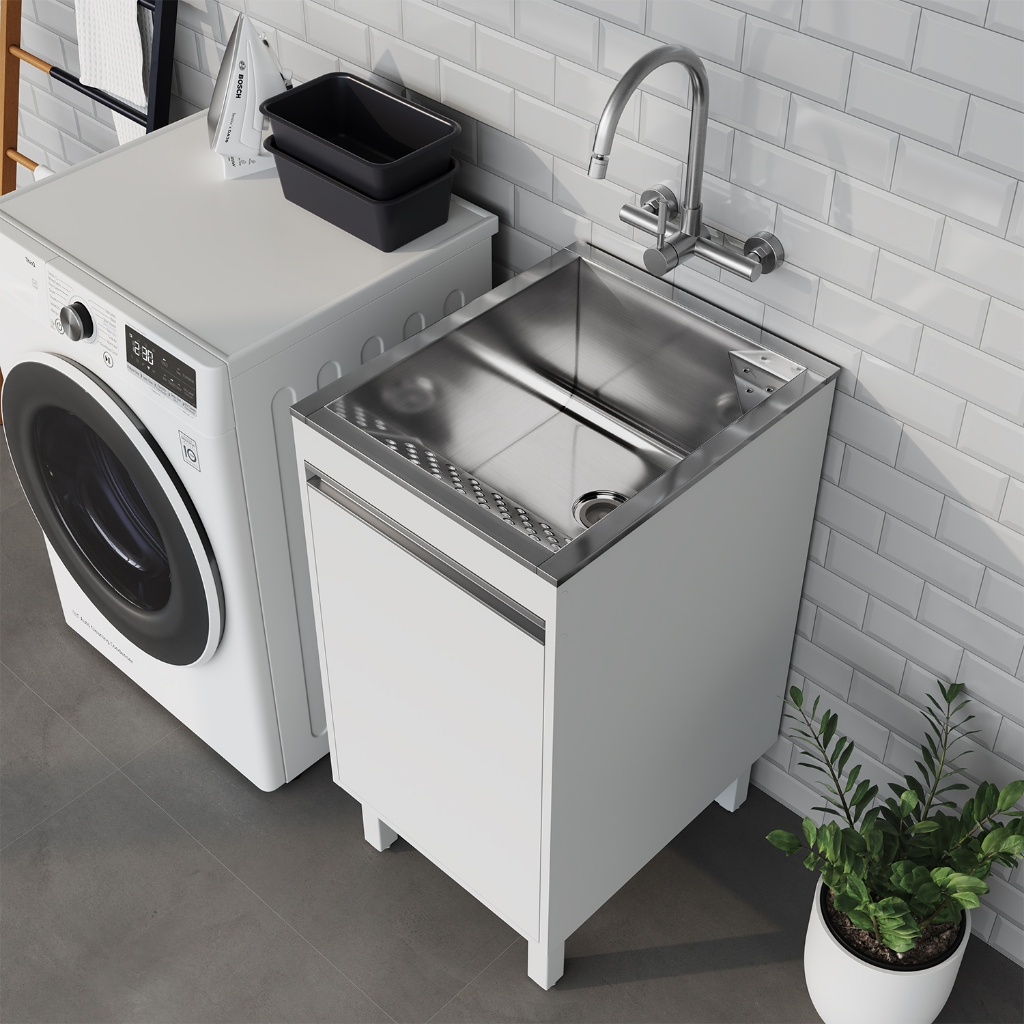 Tanque de Lavar Roupas Lavanderia Área De Serviço 30L Inox + Gabinete ...