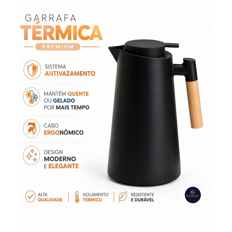 Garrafa Térmica 1 Litro Nordica Cabo de Madeira