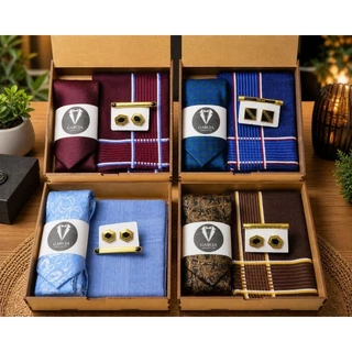 Gravata masculina 7 cm kit presente com prendedor, lenço e abotuadura na caixa de MDF vários modelos de ótima qualidade