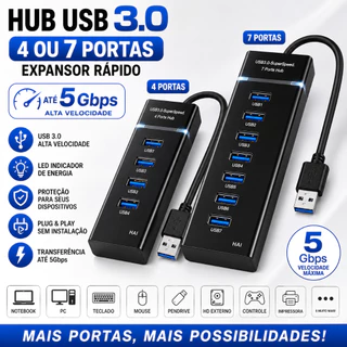 Hub USB 2.0/3.0 4 ou 7 Portas Adaptador Expansor Alta Velocidade Com LED Para Notebook PC