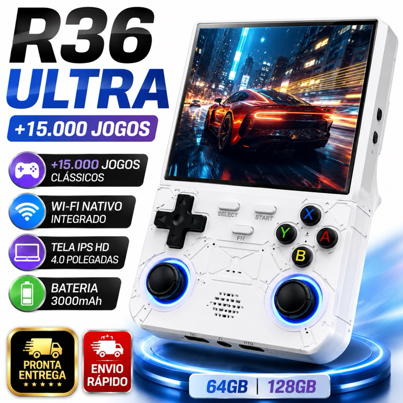 R36 ULTRA Console Portátil Jogos Vídeo Game 64GB/128GB Linux I