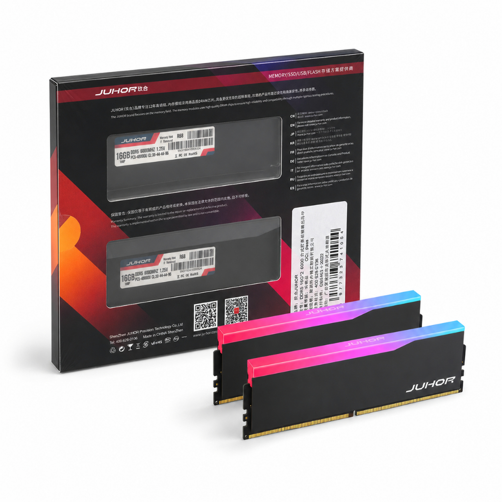 Kit Memória RAM Juhor DDR5 32GB 2x16GB 6000MHz CL38 RGB Preta Nova