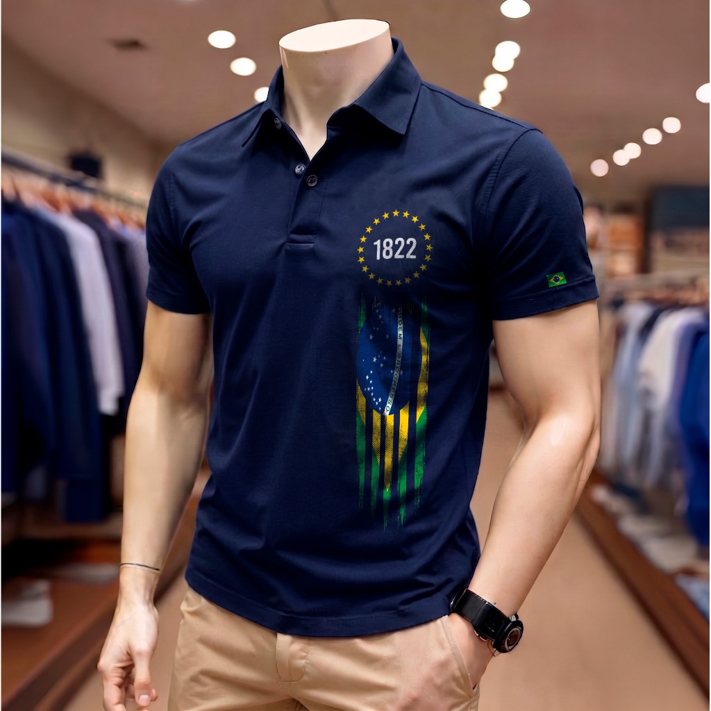 Camisa Polo Masculina Brasil Independência 1822 Piquet Premium Plus Size