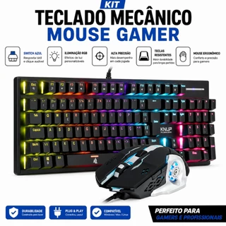 Kit Teclado Mecânico Mouse Gamer Switch Led Rgb 7 Cores Anti Ghosting Usb Pc Computador Notebook