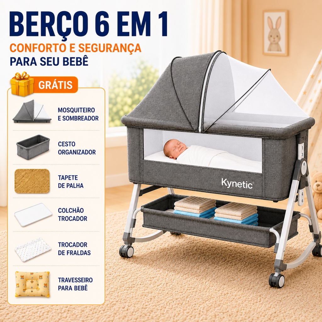 Kynetic Berço Balanço Portátil Moisés Altura Ajustável Co-bed Com ...