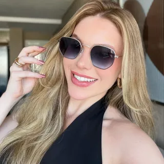 Óculos de Sol Feminino Armação Hexagonal Proteção UV Tamanho Médio
