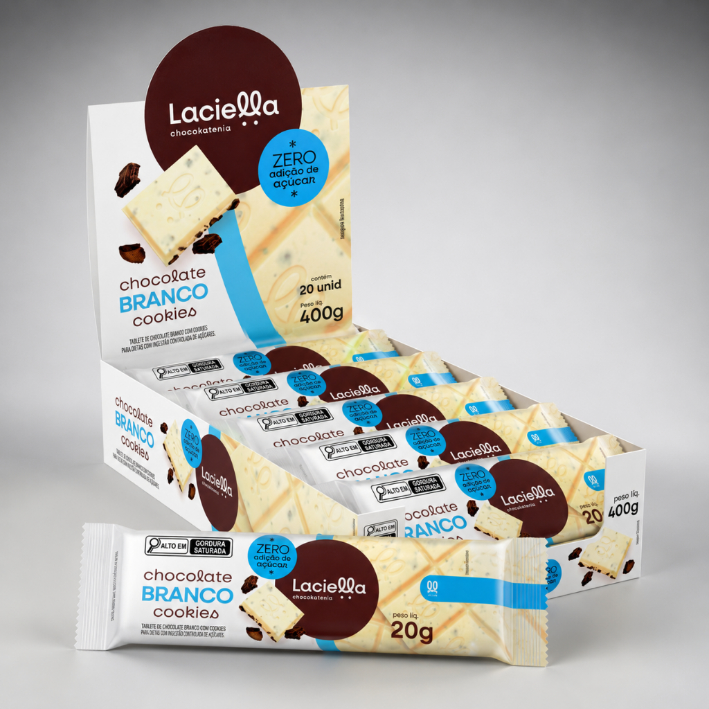 Chocolate Branco Laciella Cookies Zero Adição de Açúcar 20g