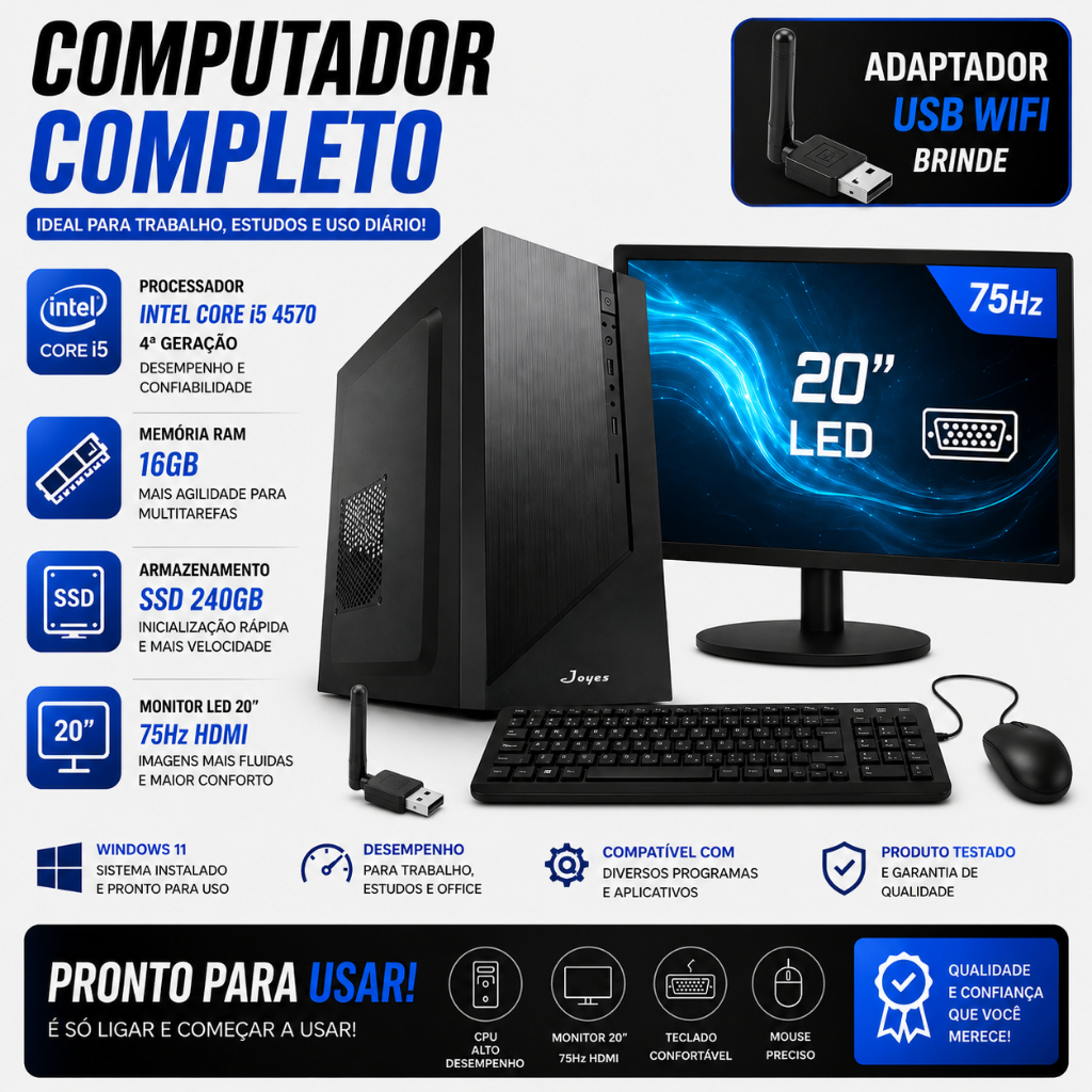 COMPUTADOR COMPLETO OFFICE INTEL CORE I5 4570 4ª GERAÇÃO 16GB RAM