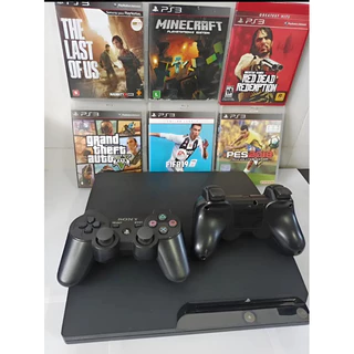 Ps3 Playstation 3 Slim, 2 controles,acompanham 10 ótimos jogos